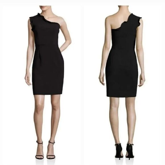 Black Halo Pravella Ruffled One-Shoulder Sheath Dress in Black Size 6 - Picture 2 of 12